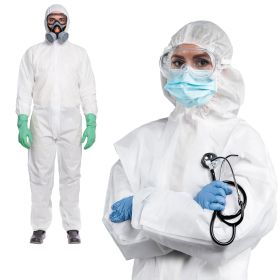 White Lab Coveralls Disposable, X-Large. Pack of 5 Painters Suit Disposable SMS 60 GSM. Disposable Coveralls with Hood, Elastic Wrists, Ankles