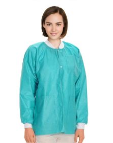 Teal Disposable Lab Jackets with Pockets, Medium. Pack of 50 Disposable Jackets Dental 45 GSM SMS with Snaps, Knit Cuffs & Collar