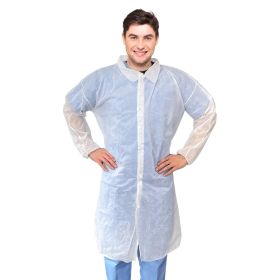 Disposable Lab Coats 43" x 55" Pack of 120 Adult SMS Coats X-Large White Protective Lab Coats 40 GSM with Long Sleeves, Elastic Wrists, Buttons