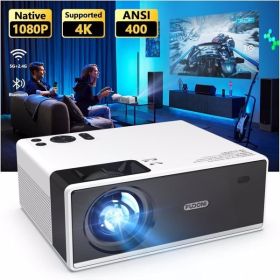 FUDONI Projector with WiFi and Bluetooth, Outdoor Portable 4K Support Projector HD 1080P Max 300" Display Zoom