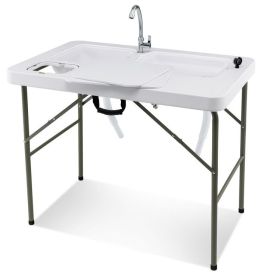 Fish Cleaning Table with 2 Sinks and 360Â° Rotatable Fauce