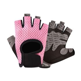 Gym Fitness Gloves Women Weight Lifting Yoga Breathable Half Finger Anti-Slip Pad Bicycle Cycling Glove Sport Exercise Equipment (Color: Pink, size: S)