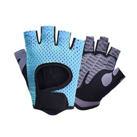 Gym Fitness Gloves Women Weight Lifting Yoga Breathable Half Finger Anti-Slip Pad Bicycle Cycling Glove Sport Exercise Equipment (Color: Sky blue, size: M)