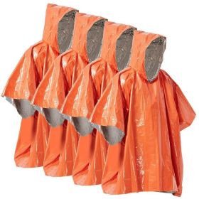 Emergency Rain Poncho Weather Proof Outdoor Survival Camping Gear (Color: Orange, Type: Camping supplies)