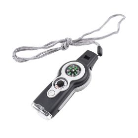 1pc 7 In 1 Safety Whistle; Magnifier; Flashlight & Compass For Emergency Survival Hiking (Color: grey)