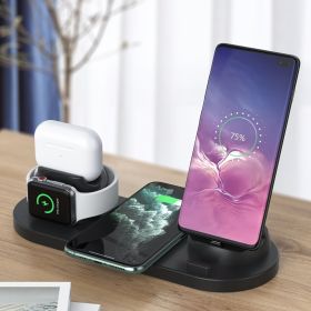 6 In 1 Rotate Holder Universal Wireless Charger For Phone Smart Watch Earphones (Color: Black)