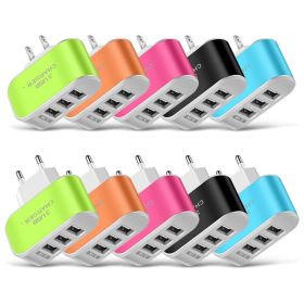 1pc Candy Color US-Spec Power Adapter 3 Ports USB Wall Home Charger Charging Adapter With Indicator (Color: Orange)