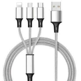 3 In 1 Cables ; Phone Charger Cord A/C To Phone +Type C+Micro Nylon Braided Sync Adapter For Android/Phone/Tablets 120cm/ 3.94ft (Color: Black)