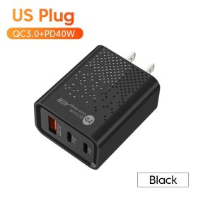 Quick Charge 3.0 60W USB Type C Charger 3 Port PD Phone Charger Adapter For IPhone Samsung Xiaomi Huawei EU/US Plug Wall Charger (Plug Type: US Black)