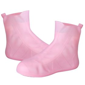 Waterproof Shoe Covers Reusable Not-Slip Rain Shoe Covers Protectors Foldable TPE Rubber Shoe Protectors For Men Women Kids (Color: Pink, size: M)